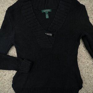Lauren Ralph Lauren Women’s Sweater Black Medium Cotton Knit Toggle Closure Tusk